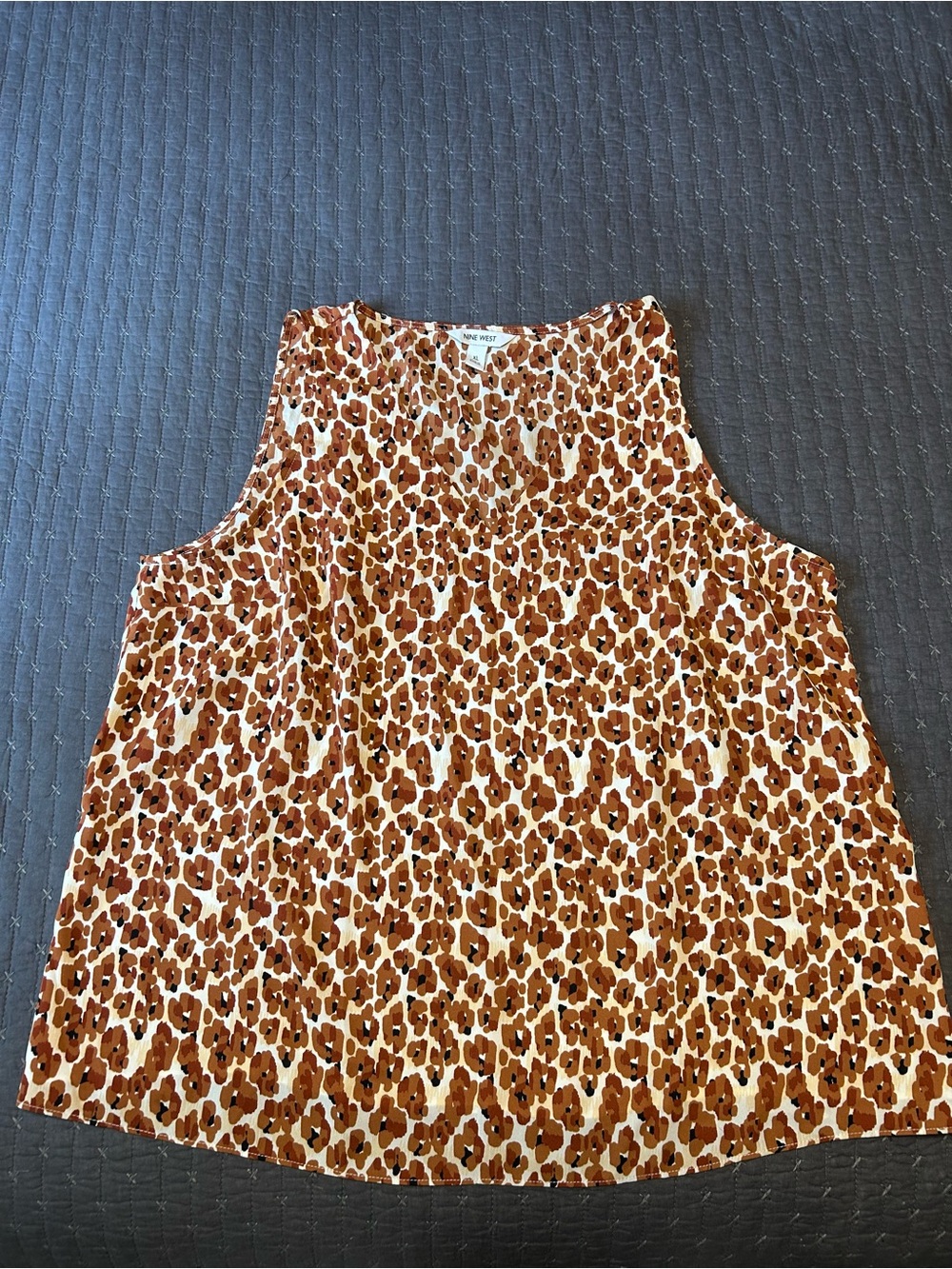 Nine West Brown and White Leopard Print Sleeveless Blouse